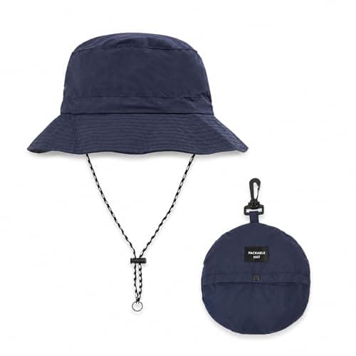 GEEKPC Waterproof Packable Bucket Hat with UPF50+ Wide Brim Sun Protection - Adjustable Chin Cord Foldable Sun Hat for Men Women Travel Fishing Hiking Outdoor Activities Camping Beach Navy