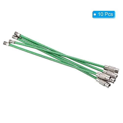 PATIKIL 6 Inch Length Wire Keychain Cable, 5 Pack Stainless Steel Key Ring Loop for Outdoor Hiking Sport, Green — view 3