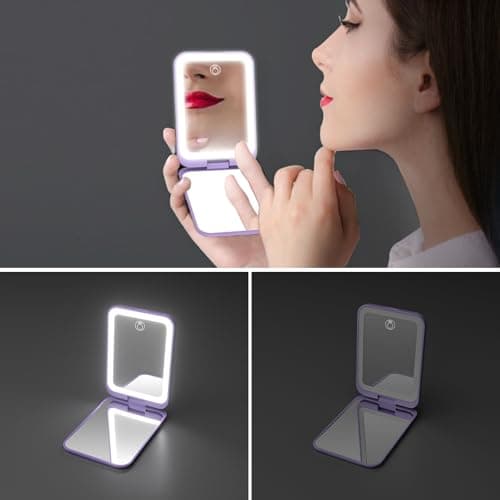 Kintion Pocket Mirror, Rechargeable 1X/3X Compact Mirror with Light, Purple — view 3