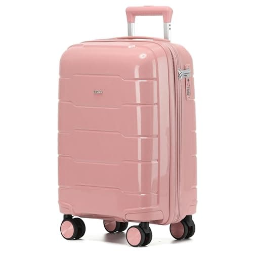 CRUW Hand Luggage 22" Expandable Lightweight Cabin Bag TSA Approved Lock, Silent Wheels Durable Polypropylene Luggage Suitcase Fits 56x45x25cm Overhead Carry On Limit for easyJet, BA & Jet2.