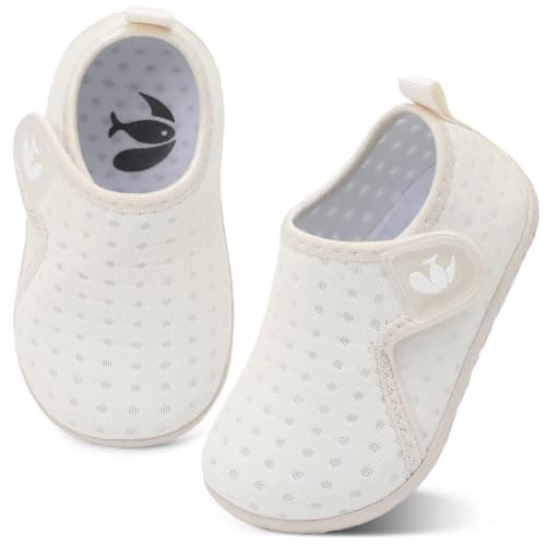JOINFREE Slippers for Baby Boys Girls Summer Water Shoes Breathable Comfort Non-Slip Toddler Aqua Shoes Quick-Dry for Beach, Pool & Swimming Beige 12-18 Months