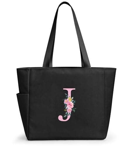 KALIDI Personalized Beach Tote Bag A-Z Initial Alphabet with Zip for Women