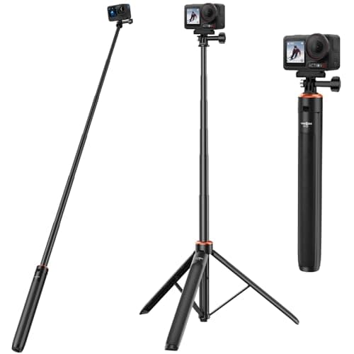 53"/135cm Selfie Stick Tripod Kit for DJI Action 5 Pro/4/3, Osmo 360, 2-in-1 Travel Tripod w Magnetic Quick-Release Adapter, Portable Vlogging Stand/Extension Rod/Extendable Hand Grip/Accessories