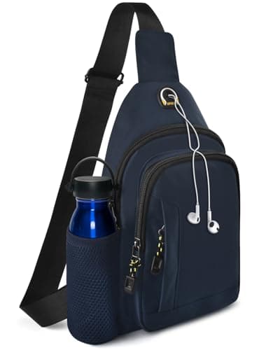 BROTOU Unisex Crossbody Shoulder Bag, Waterproof Chest Bag with Small Side Mesh Bag and USB Hole, Travel Hiking Daypack