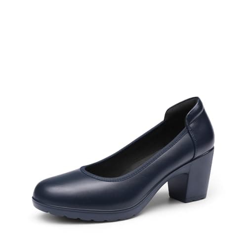 DREAM PAIRS Women's Chunky Closed Toe Low Block Heels Work Pumps Comfortable Round Toe Dress Wedding Shoes,SDPU2230W,Navy Blue,Size 8 US/6 UK