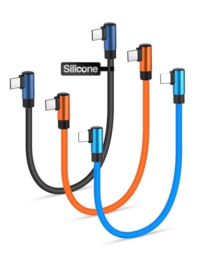 Silicone Short USB C Cable 90 Degree, Right Angle 60W Type-C Charger Cable