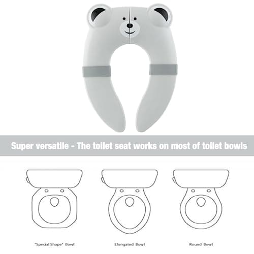PandaEar Toilet Seat Cover | Folding Travel Toilet Seat for Children and Potty Training | Portable Silicone Toilet Seat for Toddlers, Boys & Girls with Non-Slip Silicone Pads -Grey Bear — view 2