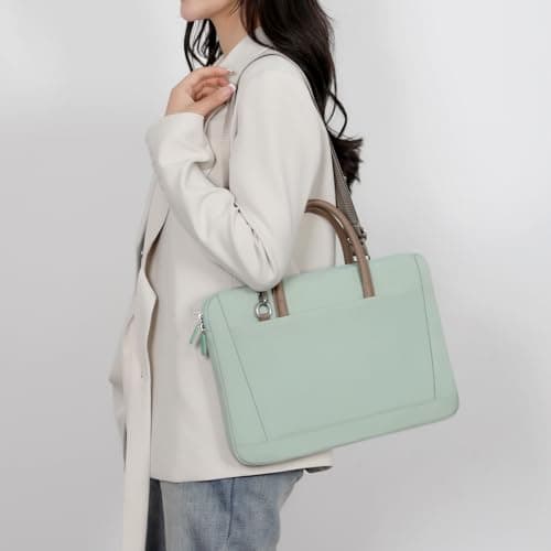 FUNSEED 15.6 Inch Laptop Bag for Women Men Polyester Lightweight Solid Work Computer Laptop Messenger Briefcase Bag for Travel Office, Green, Large — view 2