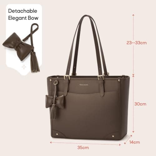 RAINSMORE Tote Bags for Women Large Handbag with 14 inch Laptop Coffee — view 3
