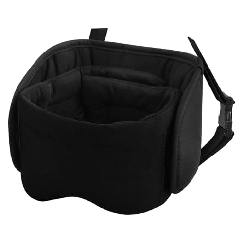 Marjoramy Travel Pillow for Airplane,Plane Pillow with 3D Eye Mask for Sleeping, 360°Support Airplane Head Strap for Long Flight,Stop Bobblehead, Travel Essential,Black