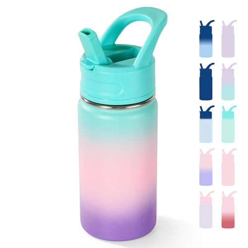 Fijinhom Kids Water Bottle for School, 360ml/12oz, Toddler Water Bottles with Straws, Stainless Steel Vacuum Insulated Water Bottles for Boys&Girls, Leak-Proof, BPA-Free,Aurora