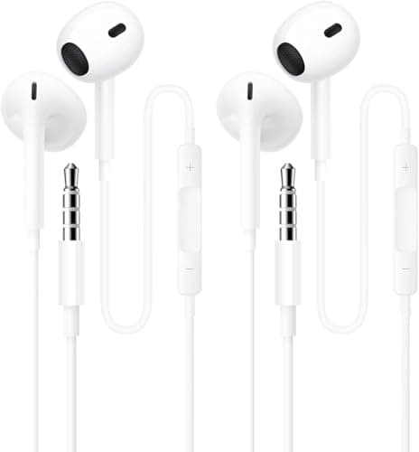 2 Pack 3.5mm Wired Headphone Plug, 3.5 mm headphones In-Ear Earphones, Noise Isolating with Built-in Microphone & Volume Control Compatible with Phone Pad Pod MP3 MP4 Samsung Laptop