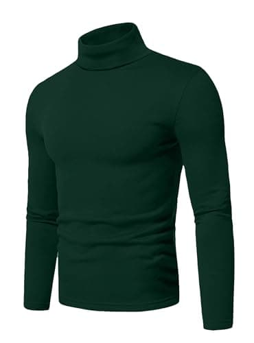 QIXING Men's Thermal Tops Long Sleeve Roll Neck Shirts Cotton Base Layer Thermal Underwear Tops (Dark Green, XL)