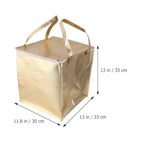 HOMSFOU Gold Laser Laminated Waterproof Non-Woven Fabric Insulated Cake Cooler Bag with Zipper 8-inch (30x33x33cm) Portable Thermal Tote for Camping Outdoor Travel — view 2