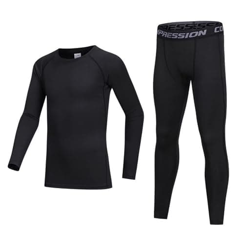 Guoegh Kids Base Layers sets Boys Football Sport Skins Warm Thermal Baselayers Sets Long Sleeve Top & Legging for Children(Black,12-13 Years)