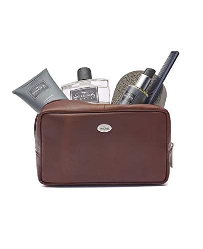 Men's Genuine 100% Leather Toiletry Bag, Plain Chocolate Brown — view 5