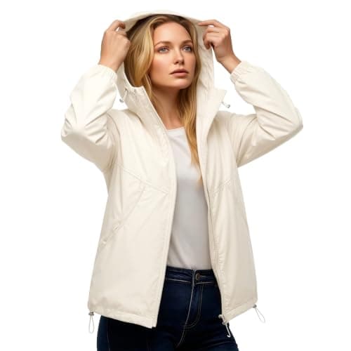 waterproof jacket women hiking warm rain coats for women waterproof Summer Long Sleeve Full Zip Raincoat with Hooded Breathable Windbreaker Softshell Jackets with Pockets for Hiking Walking Cycling — view 5