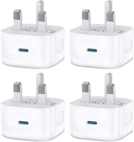 USBC Fast Charger Plug UK, 4 Pack USB Type C Plug Phone Fast Charge Head for iPhone 17 Pro Max Air 16e 16 Plus Pro Max 15 14 13 12 11, Apple Watch iPad Pro Mini Air,USB-C Port Wall Charging Plug
