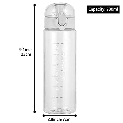 Lizbin Water Bottle Sports Water Bottle, Reusable Clear Water Bottle, Plastic Water Bottles with Carrying Strap, Leak-Proof Flip Top Drink Bottles for Travel Gym (26oz, White) — view 2