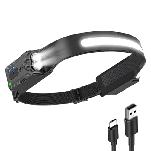 Diboniur Head Torch Rechargeable, Running Head Torch with 8 Lighting Modes, 340° Wide Angle Head Torches LED Super Bright Rechargeable with Motion Sensor,IPX4 Waterproof Lumilight Headlamp for Camping