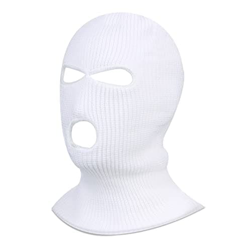 Blulu White Balaclava Ski Mask for Men Skiing, Snowboarding, Motorcycle, Wind Protection Lightweight Neck Warmer, Full Face Cover, 3 Hole Knitted Balaclava for Outdoor Sports