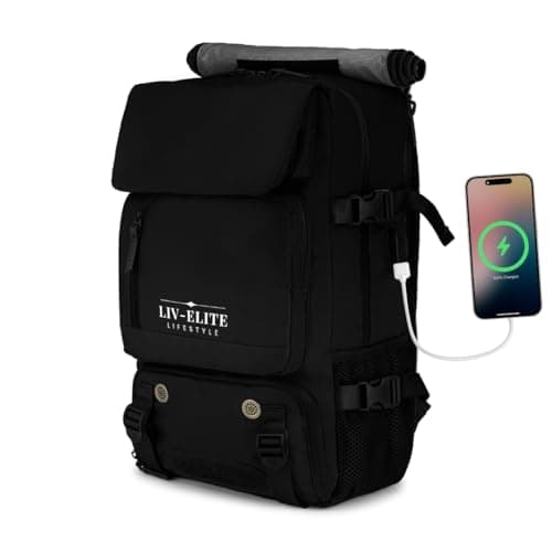 LIV-ELITE LIFESTYLE Backpack – Waterproof Laptop & Cabin Travel Bag with USB Port, Large Capacity, Smart Organisation & Shoe Compartment – Crossbody/One‑Shoulder/Portable Cabin Bag Mode – BLACK — view 2