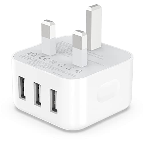 USB Plug, Multi USB Charger 5V 3A for iPhone X XR XS 8 7 6 6S Plus 5 5S 5C SE 14 14 Plus 14 Pro Max 13 12 11, Pad, UK Multiple Wall Charging Adapter Multiport Mains Power Adaptor