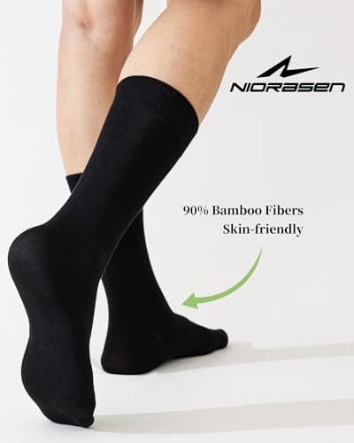 Niorasen 6 Pairs Bamboo Mens Socks, Comfortable Soft Top Crew Socks, Breathable Smart Classic Dress Sock with Gift Box for Everyday Business Casual multicolor 9-12 — view 3