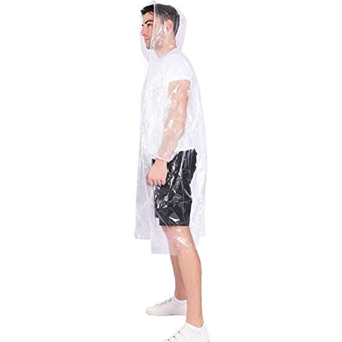 COOY Rain Ponchos Drawstring Hood 10 Pack Emergency Disposable Rain Ponchos Family Pack Adults,Fit Men Women, Perfect Disneyland,Clear — view 6