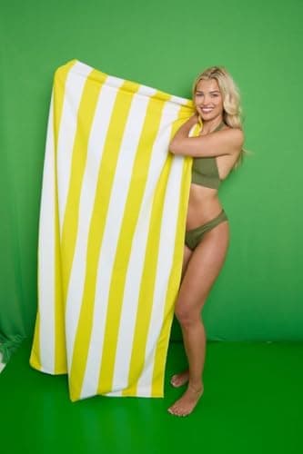 Extra Large Sand-Free Beach Towel – Lightweight, Compact & Absorbent Microfibre Travel Towel, Quick Dry & Fast Packing – Ideal for Camping, Holidays, Gym, Yoga & Sports (Cabana Stripe - Yellow) — view 2