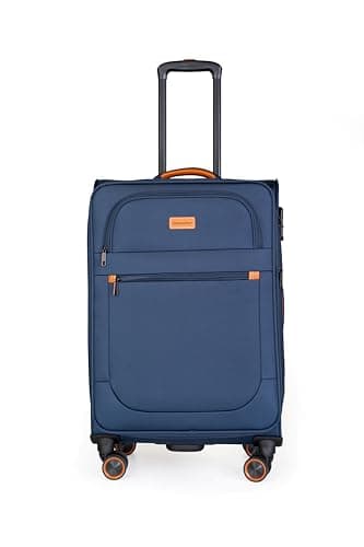 METZELDER Soft Retro Expandable Large Volume TSA Lock Suitcase, Blue (Navy), M - Medium - 79/93 L - 67x42x28 cm - 3,4 kg, Soft canvas cabin suitcase, large size, expandable, 360° multi-directional — view 2