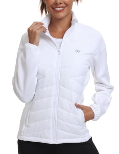 MoFiz Womens Jackets Lightweight Quilted Hybrid Puffer Jackets White US L