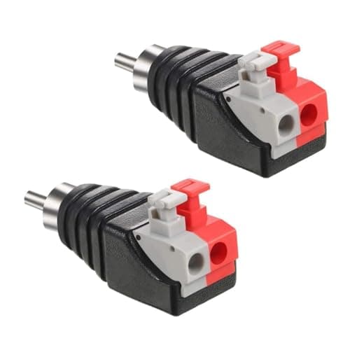 RCA to Speaker Wire Adapter 2 Pack – Audio Male Connector Plug for CCTV Security Systems – Spring Press Terminal Block for Home Theater & Subwoofer Installation – Solderless Audio Video Converter