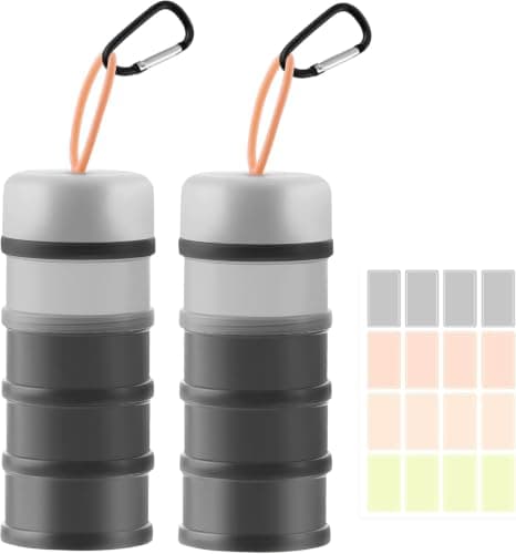 2 Pack Stackable 4-Layer Protein Powder Container, 120ml Per Compartment Leakproof Portable Powder Dispenser with Carabiner for Fitness Travel-KongWLing