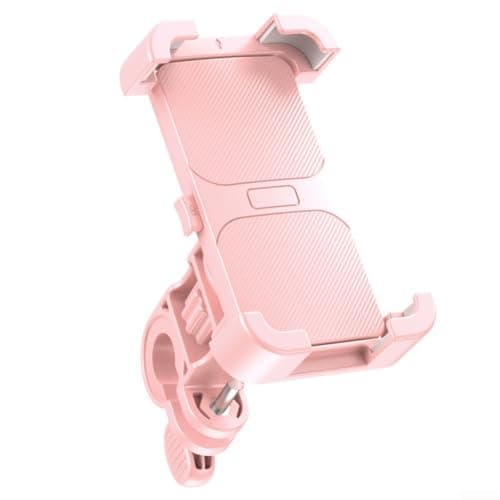 Heavy Duty Motorbike Phone Holder Mount 360 Degree Adjustable Strong Clamp for Delivery Riders Electric Scooter Black(pink Handlebar)