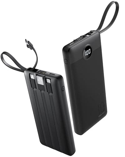Coowisty Power Bank, Slim 10000mAh Portable Charger with 4 Built in Cables