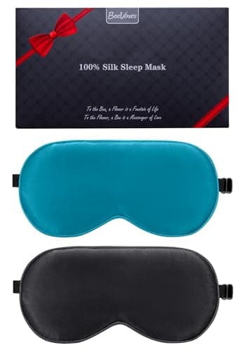 BeeVines 100% Silk Sleep Mask, Blackout Eye Masks (Black & Peacock Blue)