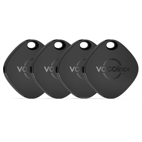 VOCOlinc Key Finder, 4 Pack Smart Air Tracker Tag Compatible with Apple Find My App (iOS Only, not Support Android), Battery Replaceable, Blueooth Item Locator for Keys, Luggage,Suitcase,Bag, Black