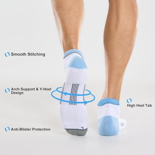 FITRELL 6 Pairs Mens Ankle Socks Breathable with Arch Support Womens Cushioned Trainer Socks Running Socks Hiking Walking, White Sky Blue, Shoe Size 5-8 — view 4