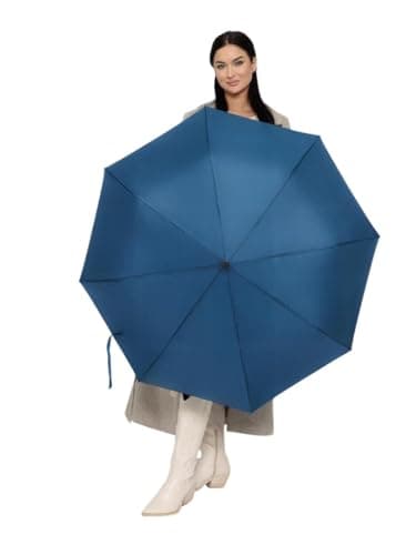 Windproof Travel Umbrella - Compact, Light, Full Automatic Open/Close - Folding Backpack Umbrella for Rain & Sun UV Preotection For Men & Women, Unbreakable 8 Fiberglass Ribs UK Design (Ocean Blue)
