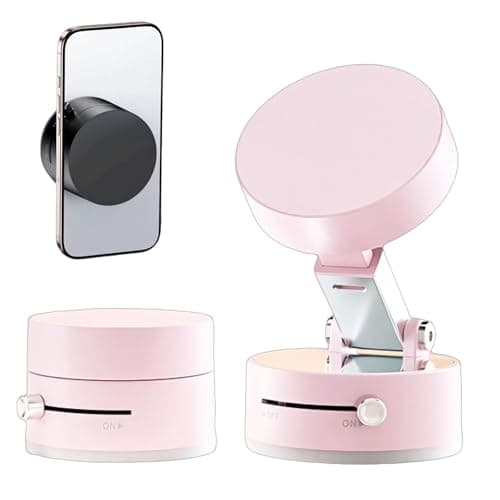 Leeneen Strong Magnetic Vacuum Suction Phone Holder,for Car/Home/Smooth Surface/Mirror/Glass 360°Foldable and Retractable Magnetic Suction Cup Phone Stand for Car(Pink)