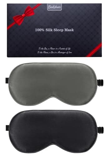BeeVines 100% Mulberry Silk Sleep Mask, Blackout Eye Masks (Black & Grey)