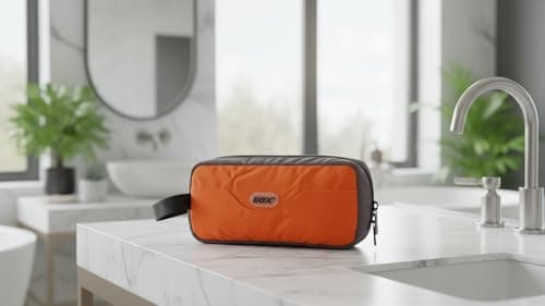 GOX Small Travel Toiletry Bag for Men, Hanging Dopp Kit Organizer with Water-Resistant Nylon, Portable Shower Toiletry Case, Orange/Grey, 1 Count (Pack of 1), Toiletry Bag for Travel — view 4