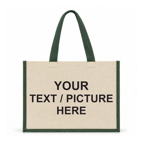 Printshirts Personalised Canvas Tote Bag – Custom Shopping Bag with Image, Logo or Text, Large Reusable Shoulder Bag, Natural Contrast Colour Handles, Personalised Gift Bag Green