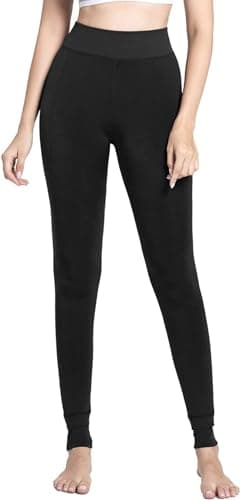 Fioeyr Women Ladies Thermal Winter Thick Velvet Stretchy Fleece Lined Leggings Pant Elastic High Waisted Tight Black — view 2