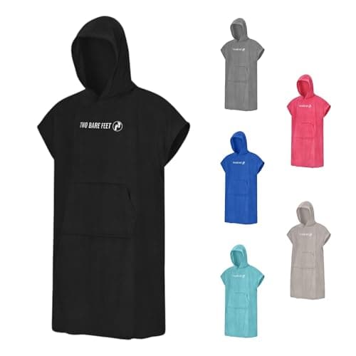 Two Bare Feet Microfibre Towelling Changing Robe for Adults – Lightweight Towel Poncho for Easy Changing, Quick-Dry Beach Cover-Up, Surfing & Swimming Accessory (Black - Large)