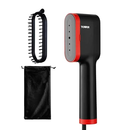 Tower Garment Steamer 1400W, Handheld Clothes Steamer for Fast Crease Removal, Compact Design, 14g/min Continuous Steam, Ceramic Soleplate, 80ml Tank, Red (T22038RED)