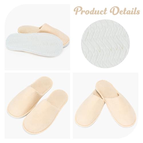 4 Pairs Natural Toweling Slippers - Luxury 100% Organic Cotton, Ultra Soft, Machine Washable Indoor Slippers for Reusable Guest Slipper or Guests, Home, Spa & Airplane, Lightweight & Packable — view 5