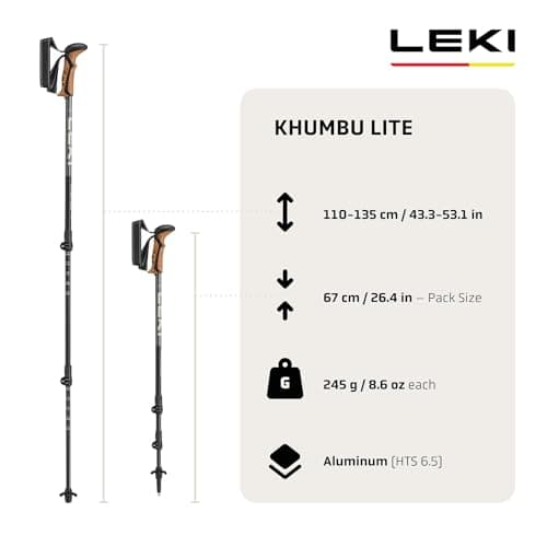 LEKI Khumbu Lite Hiking Poles for Women & Men | Lightweight, adjustable aluminum trekking poles with trekking baskets — view 3