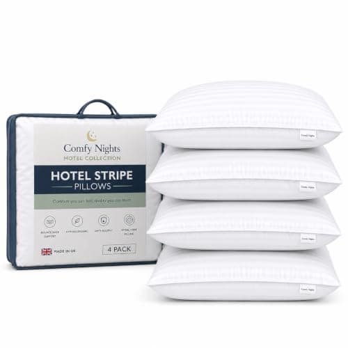Comfy Nights Pillow 4 Pack Hotel Quality Stripe Bed Pillows Hypoallergenic & Anti Dust Mite Resistant Firm Support Side Sleeper Bounce Back Pillow (Pack of 4)
